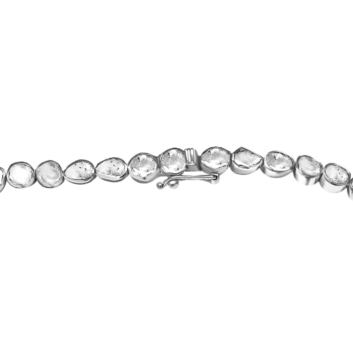 Polki Diamond Tennis Necklace 18 Inches in Platinum Over Sterling Silver 14.00 ctw image number 3