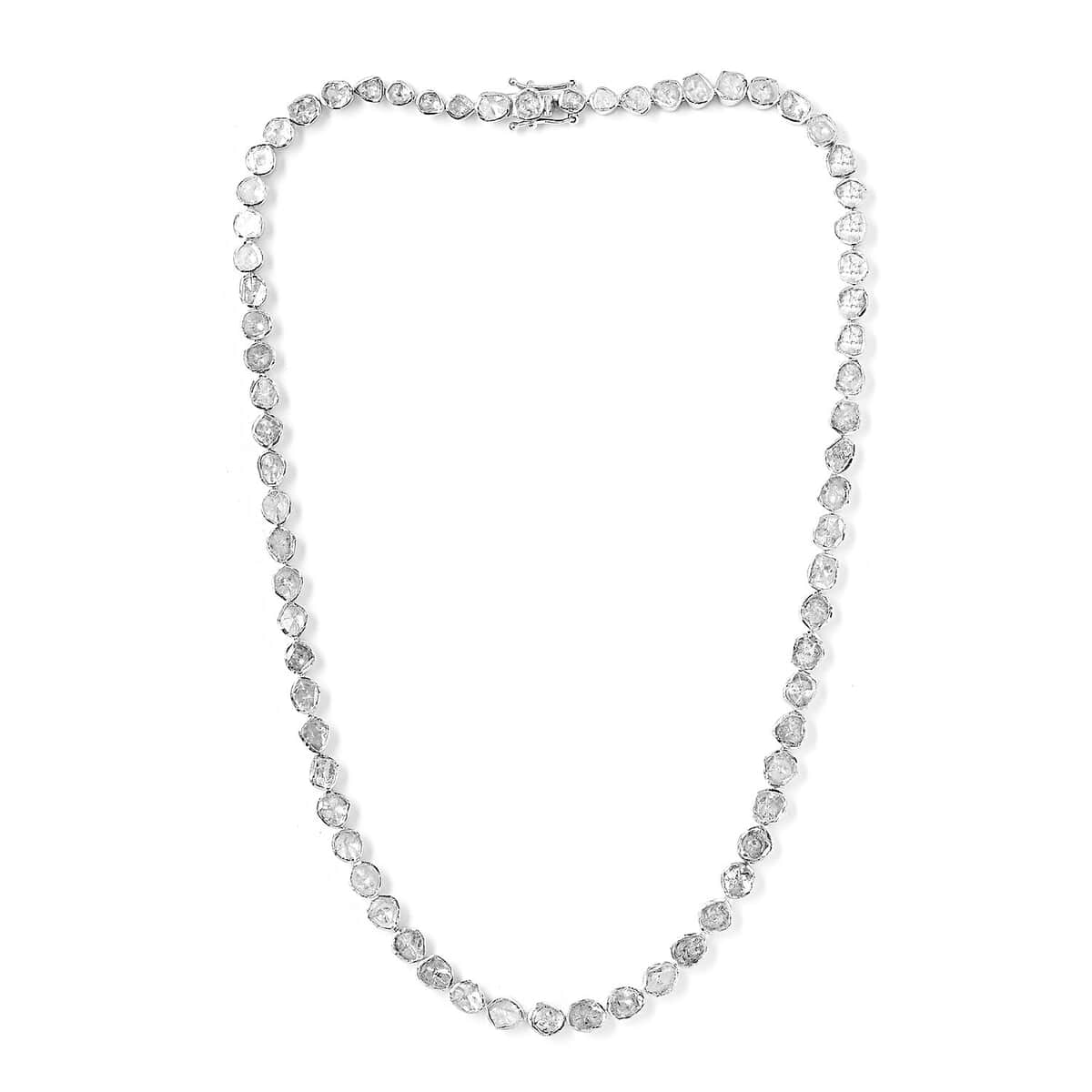 Polki Diamond Tennis Necklace 18 Inches in Platinum Over Sterling Silver 14.00 ctw image number 4