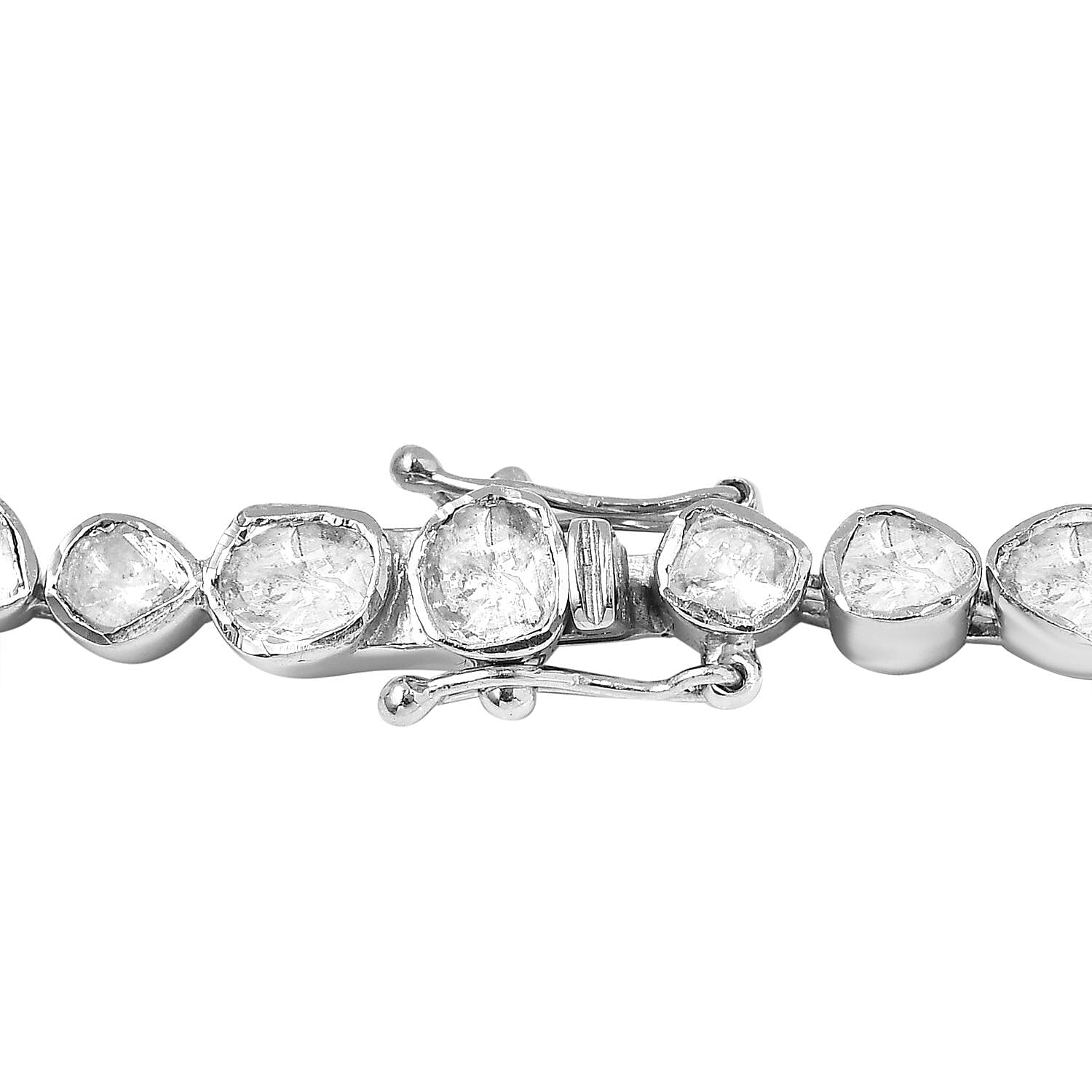 Polki Diamond Tennis Necklace 18 Inches in Platinum Over Sterling Silver 14.00 ctw