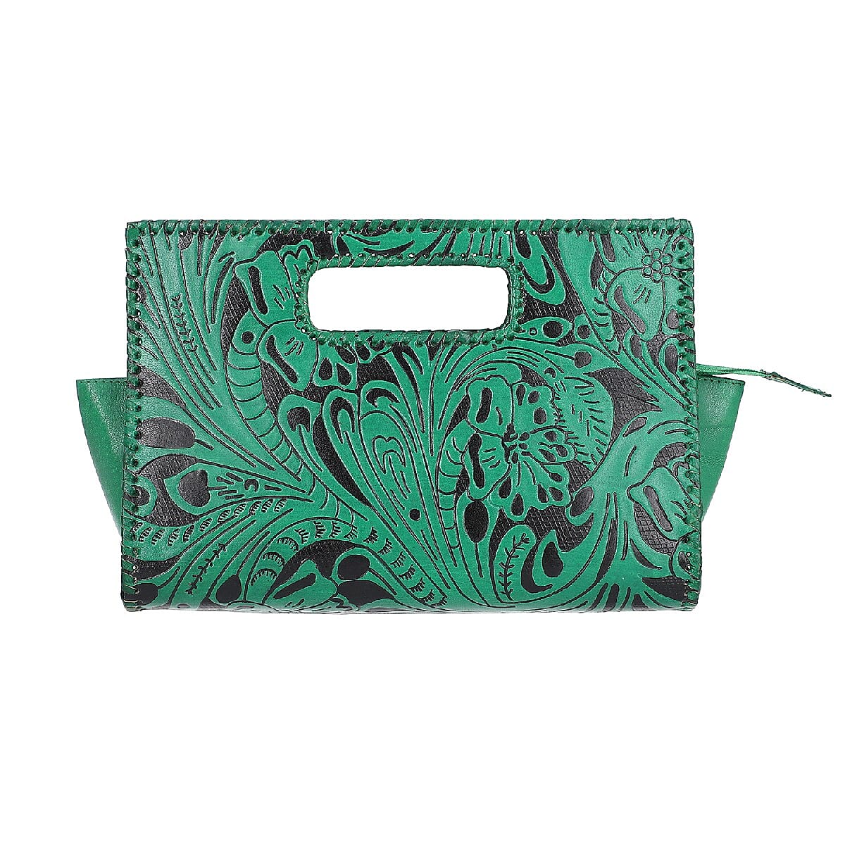 VIVID by SUKRITI - Green Floral 100% Genuine Leather Clutch Bag