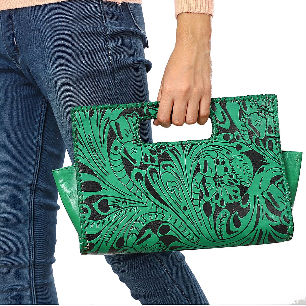 VIVID by SUKRITI - Green Floral 100% Genuine Leather Clutch Bag