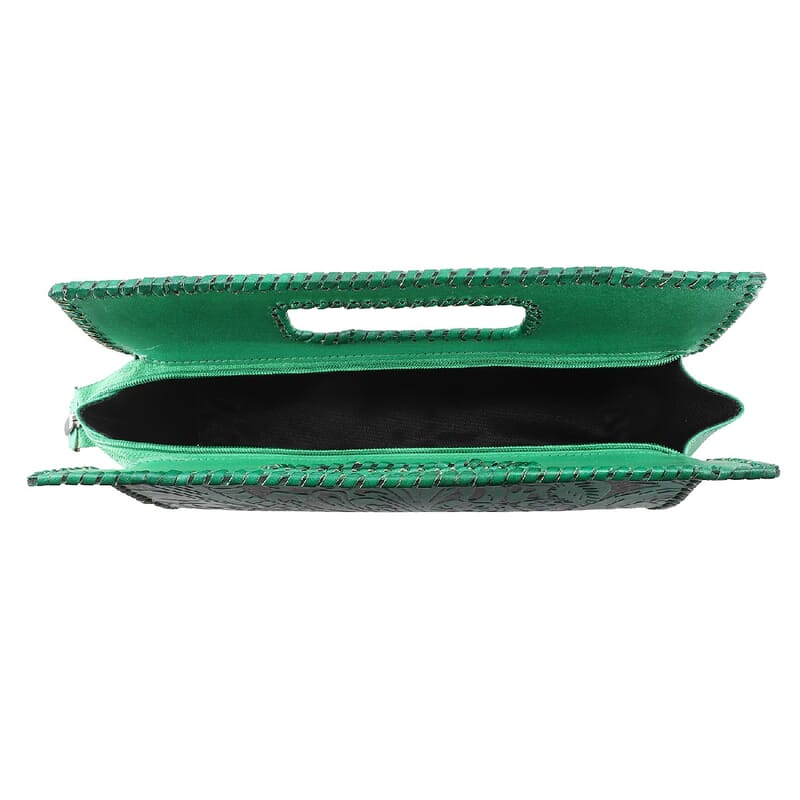 VIVID by SUKRITI - Green Floral 100% Genuine Leather Clutch Bag