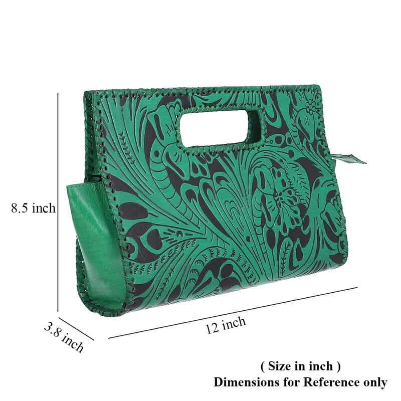 VIVID by SUKRITI - Green Floral 100% Genuine Leather Clutch Bag