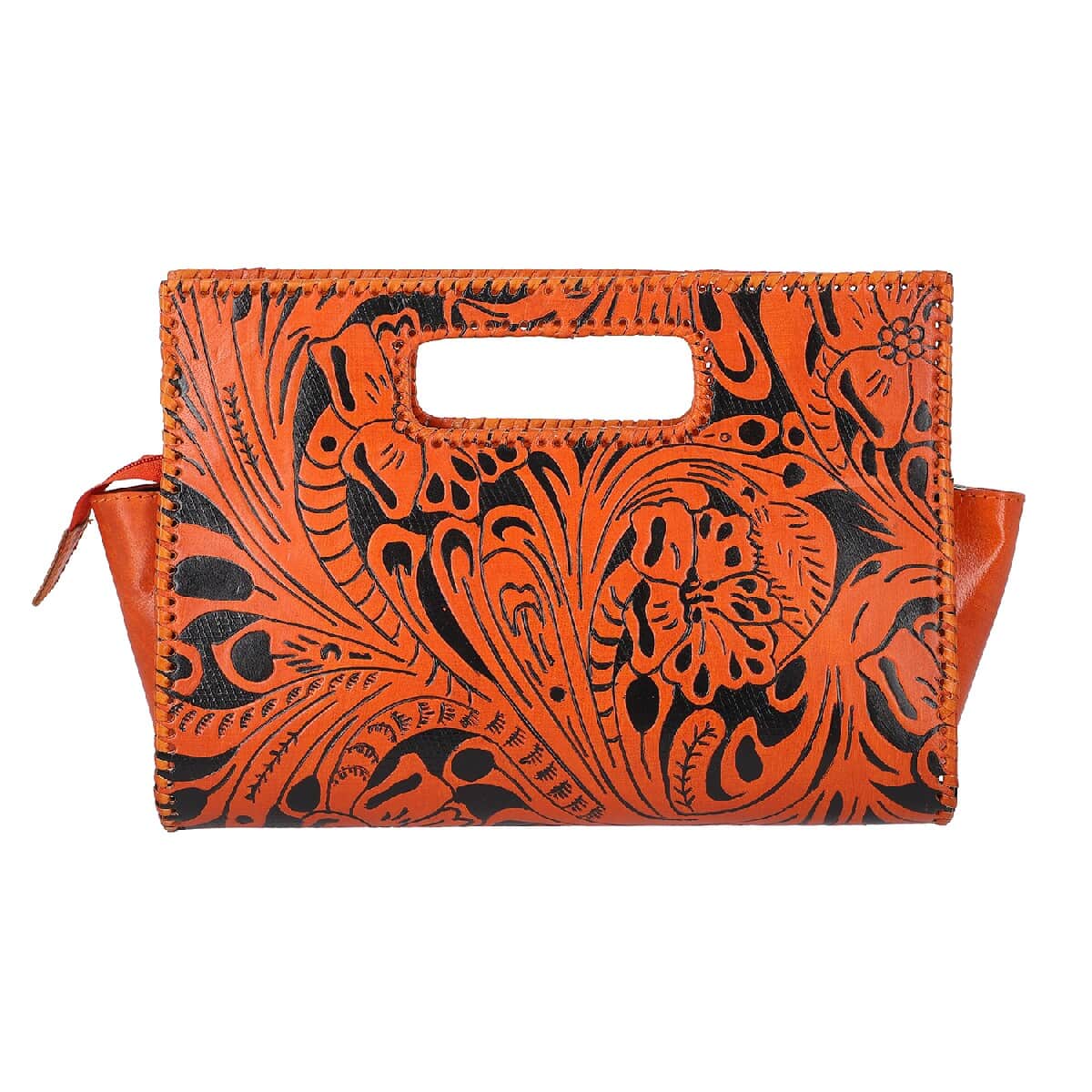 VIVID by SUKRITI - Dark Orange Floral 100% Genuine Leather Clutch Bag image number 0