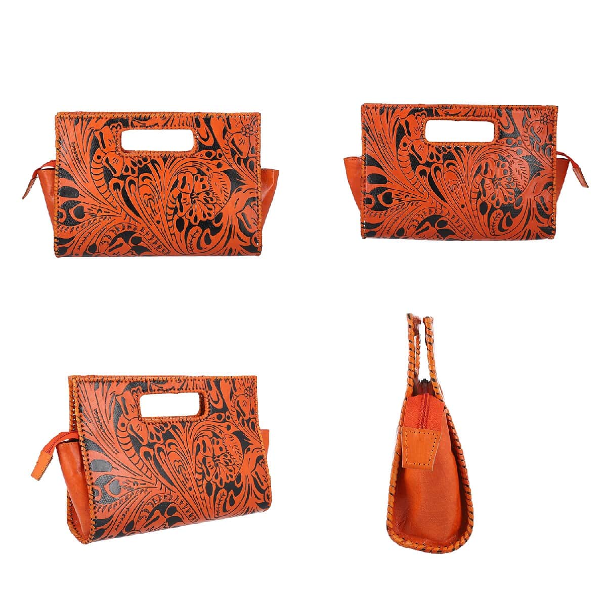 VIVID by SUKRITI - Dark Orange Floral 100% Genuine Leather Clutch Bag image number 3