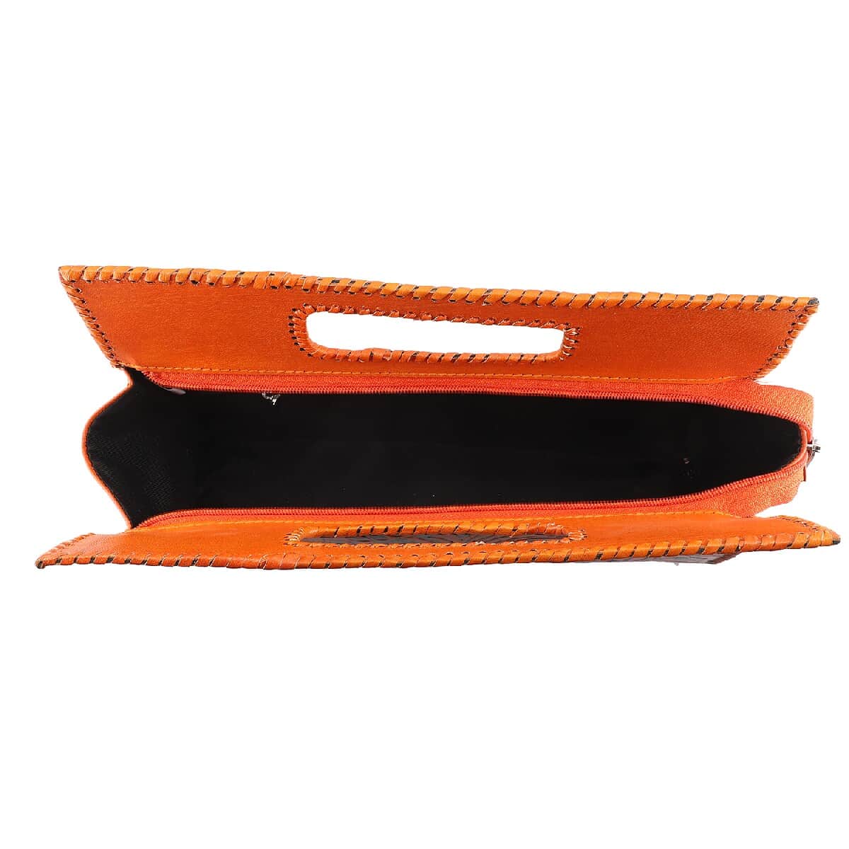 VIVID by SUKRITI - Dark Orange Floral 100% Genuine Leather Clutch Bag image number 4