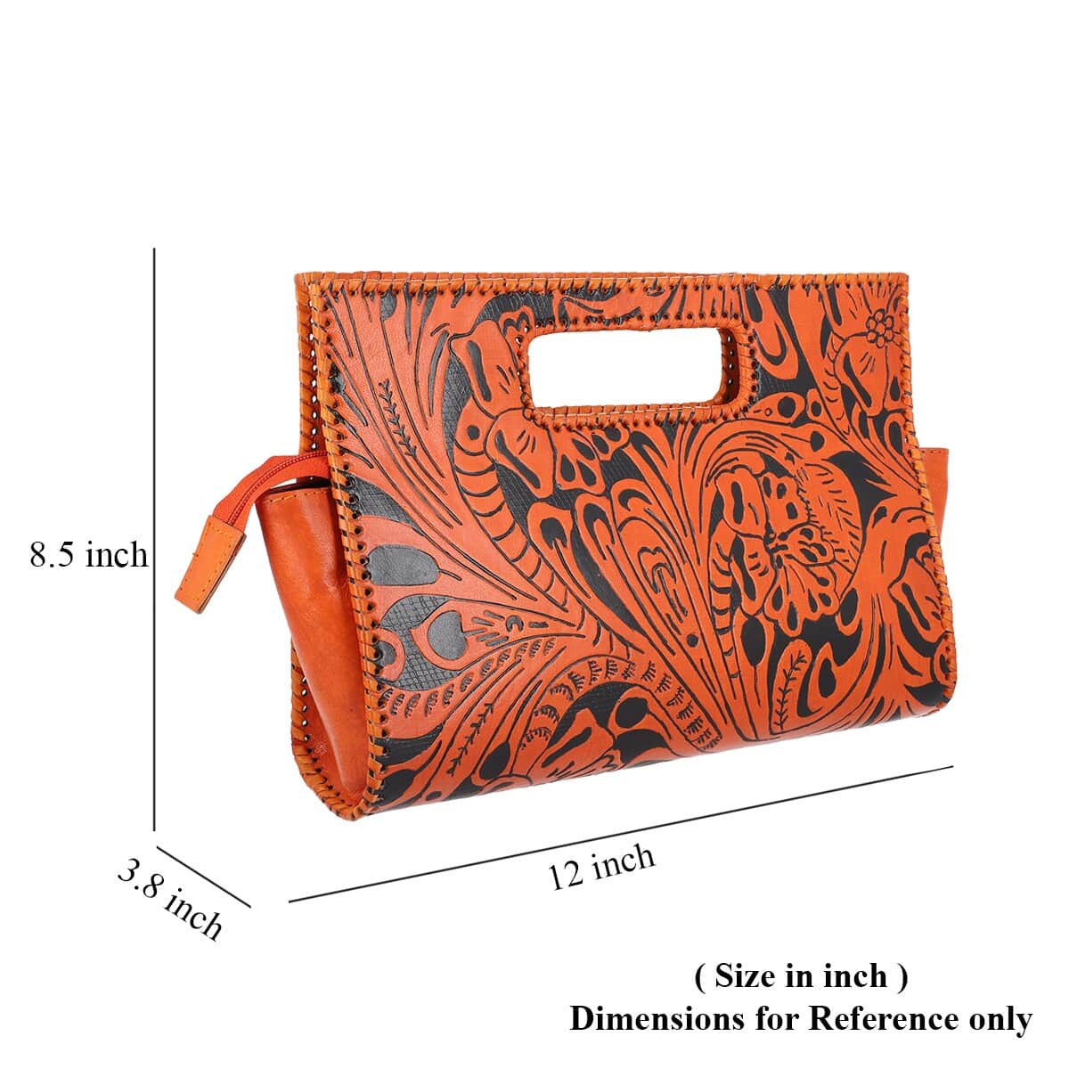 VIVID by SUKRITI - Dark Orange Floral 100% Genuine Leather Clutch Bag image number 5