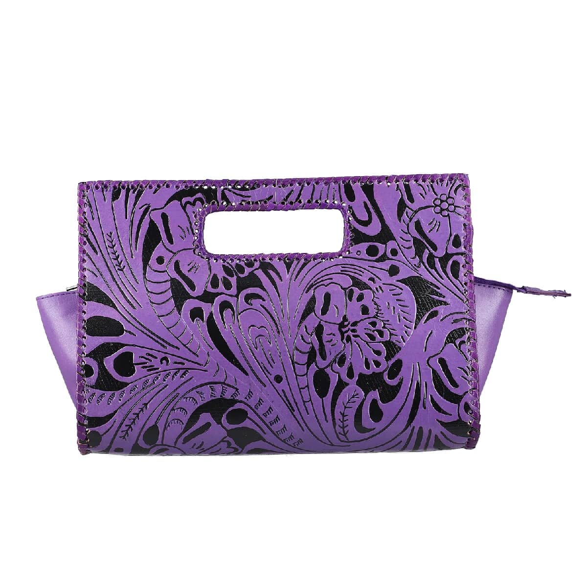 VIVID by SUKRITI - Purple Floral 100% Genuine Leather Clutch Bag image number 0