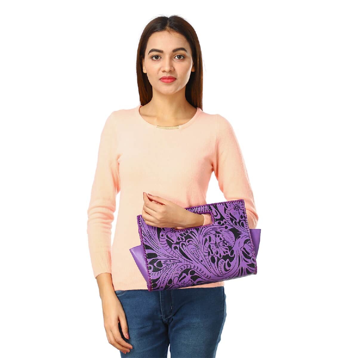 VIVID by SUKRITI - Purple Floral 100% Genuine Leather Clutch Bag image number 1