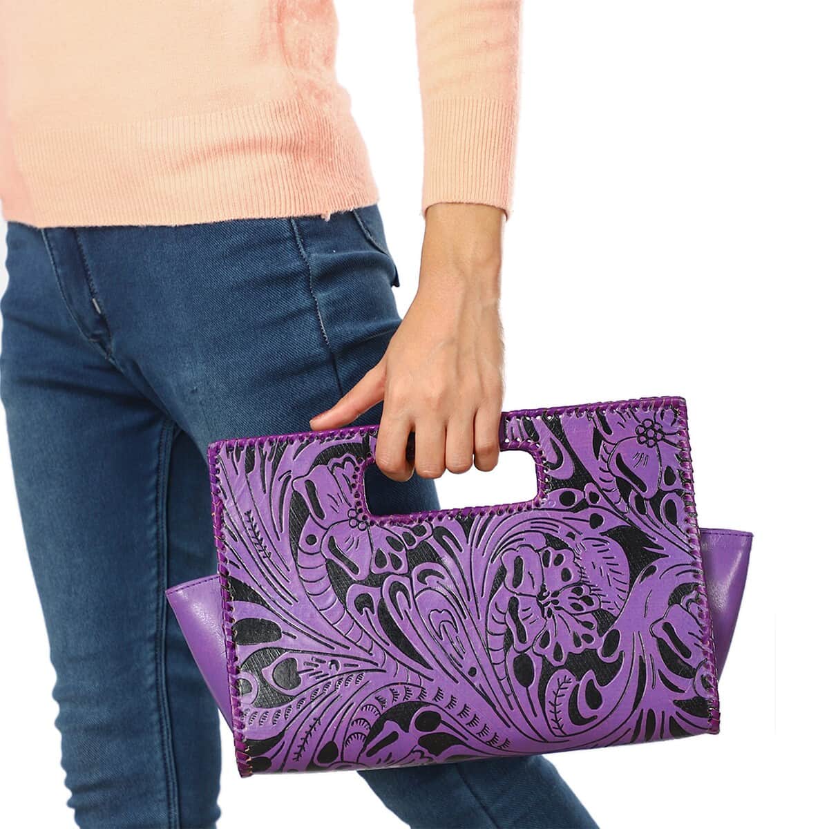 VIVID by SUKRITI - Purple Floral 100% Genuine Leather Clutch Bag image number 2