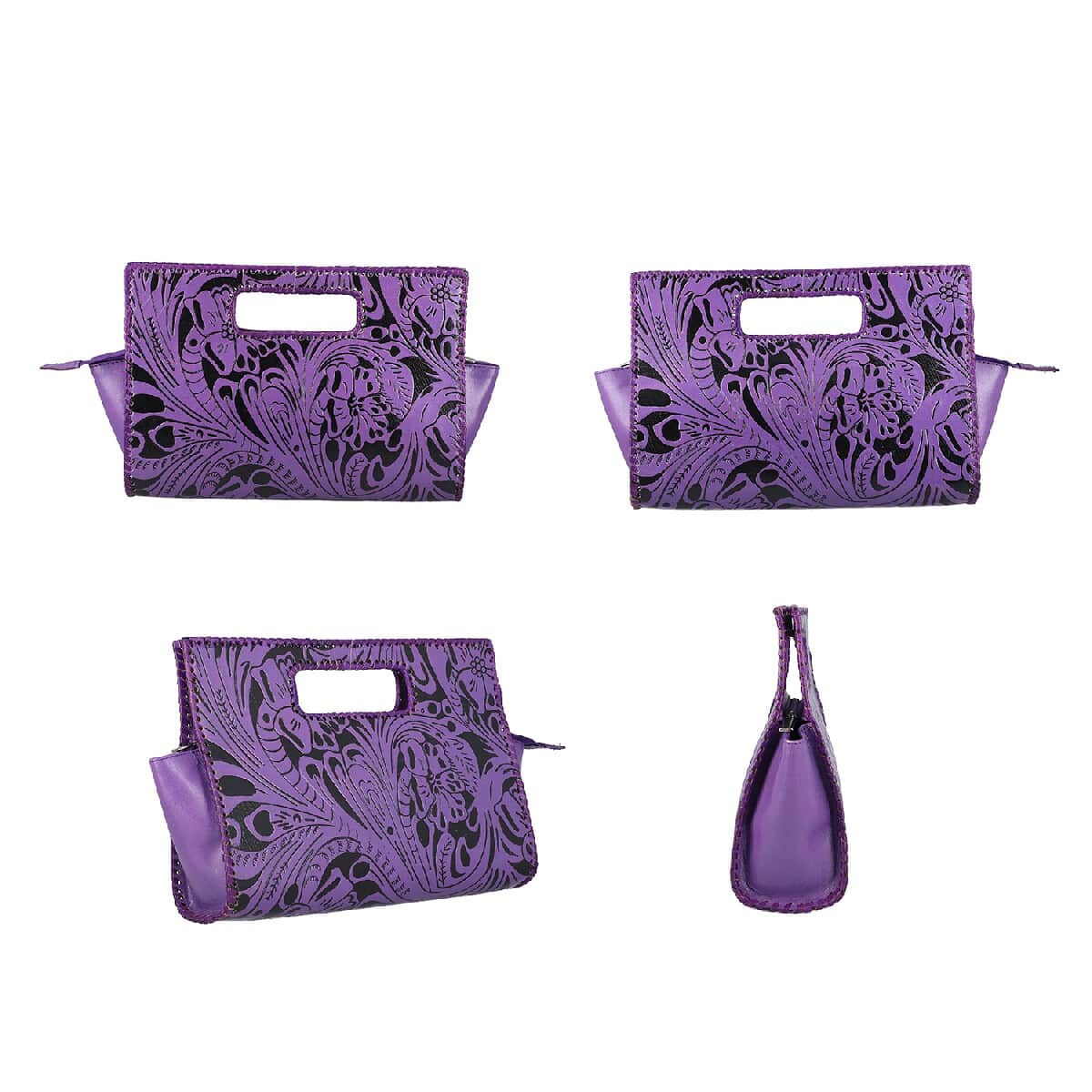 VIVID by SUKRITI - Purple Floral 100% Genuine Leather Clutch Bag image number 3