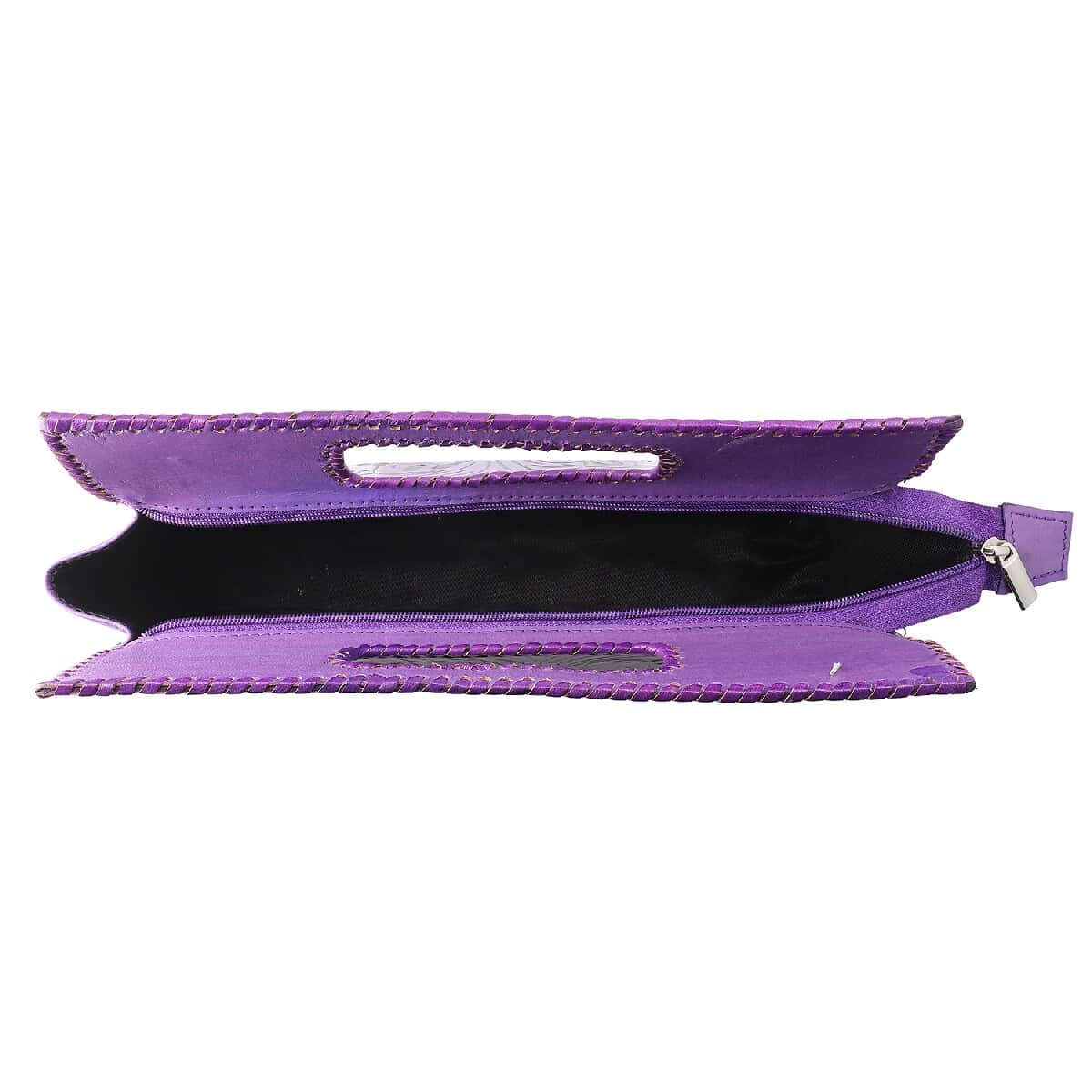 VIVID by SUKRITI - Purple Floral 100% Genuine Leather Clutch Bag image number 4