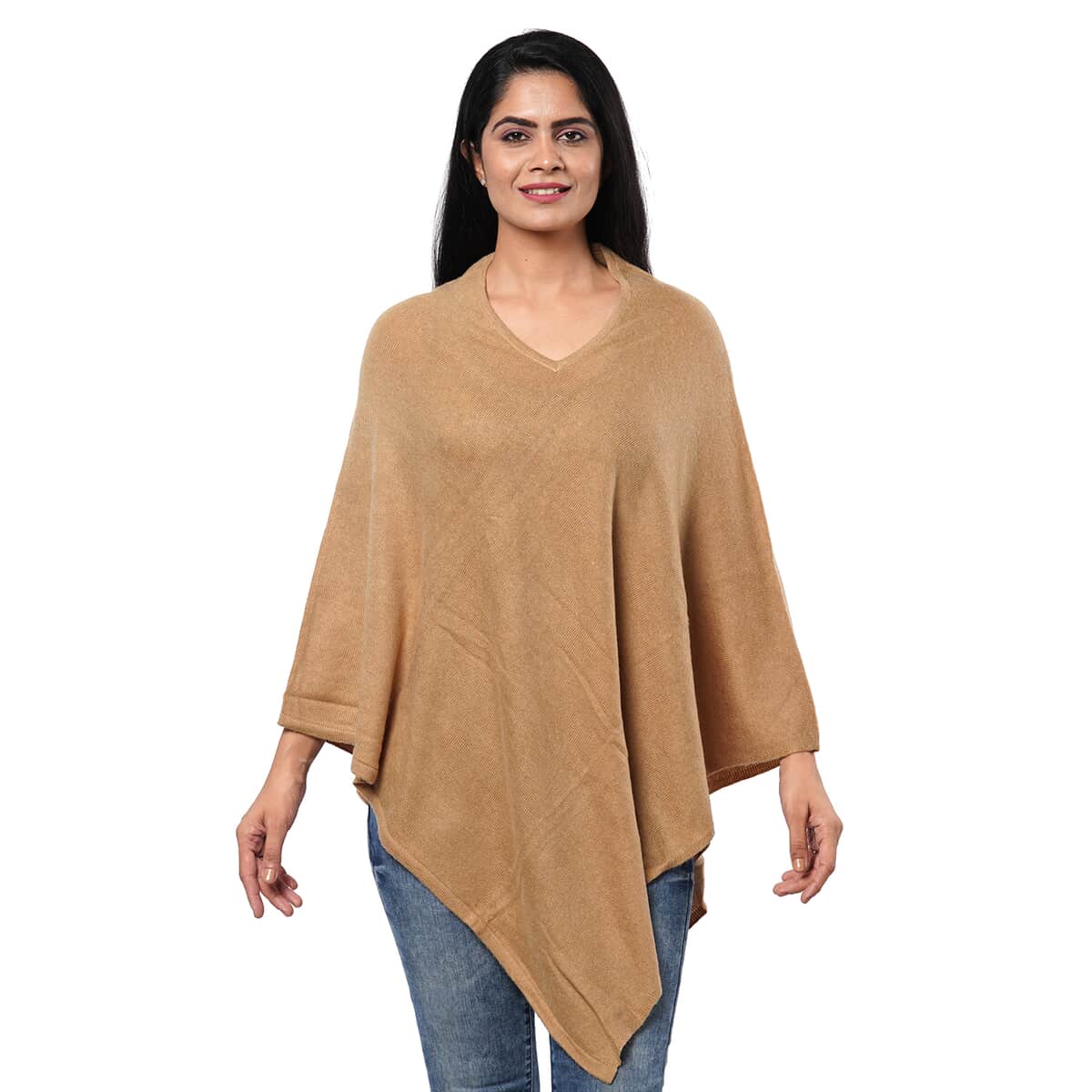 PASSAGE 100% Cashmere Wool Beige Poncho (One Size Fits Most, 28x28) image number 0