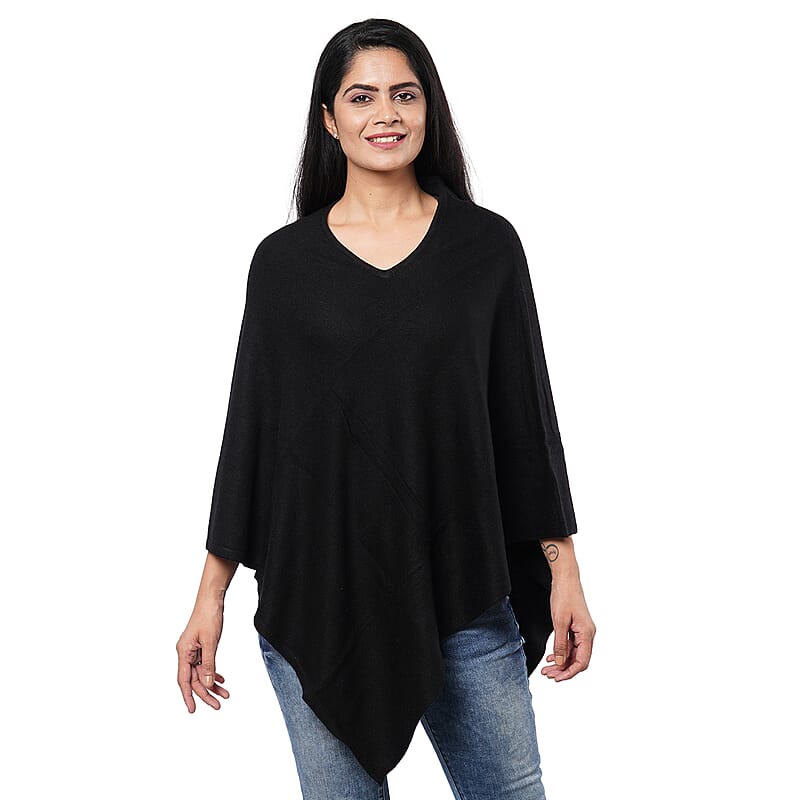 Passage Black 100% Cashmere Woolen Poncho for Women , Cashmere Poncho , Women Capes , Poncho Scarf