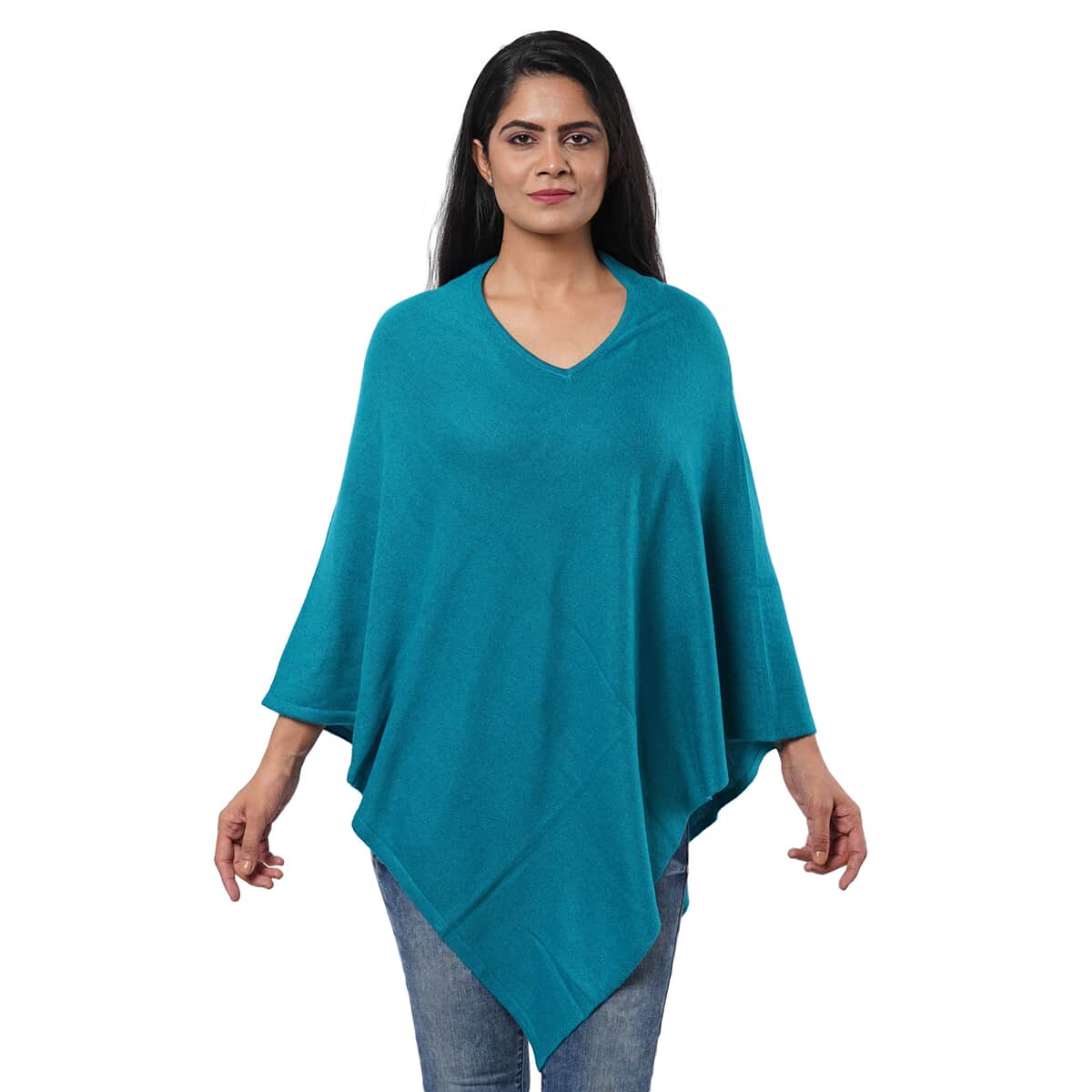 Passage Turquoise 100% Cashmere Woolen Poncho for Women , Cashmere Poncho , Women Capes , Poncho Scarf image number 0