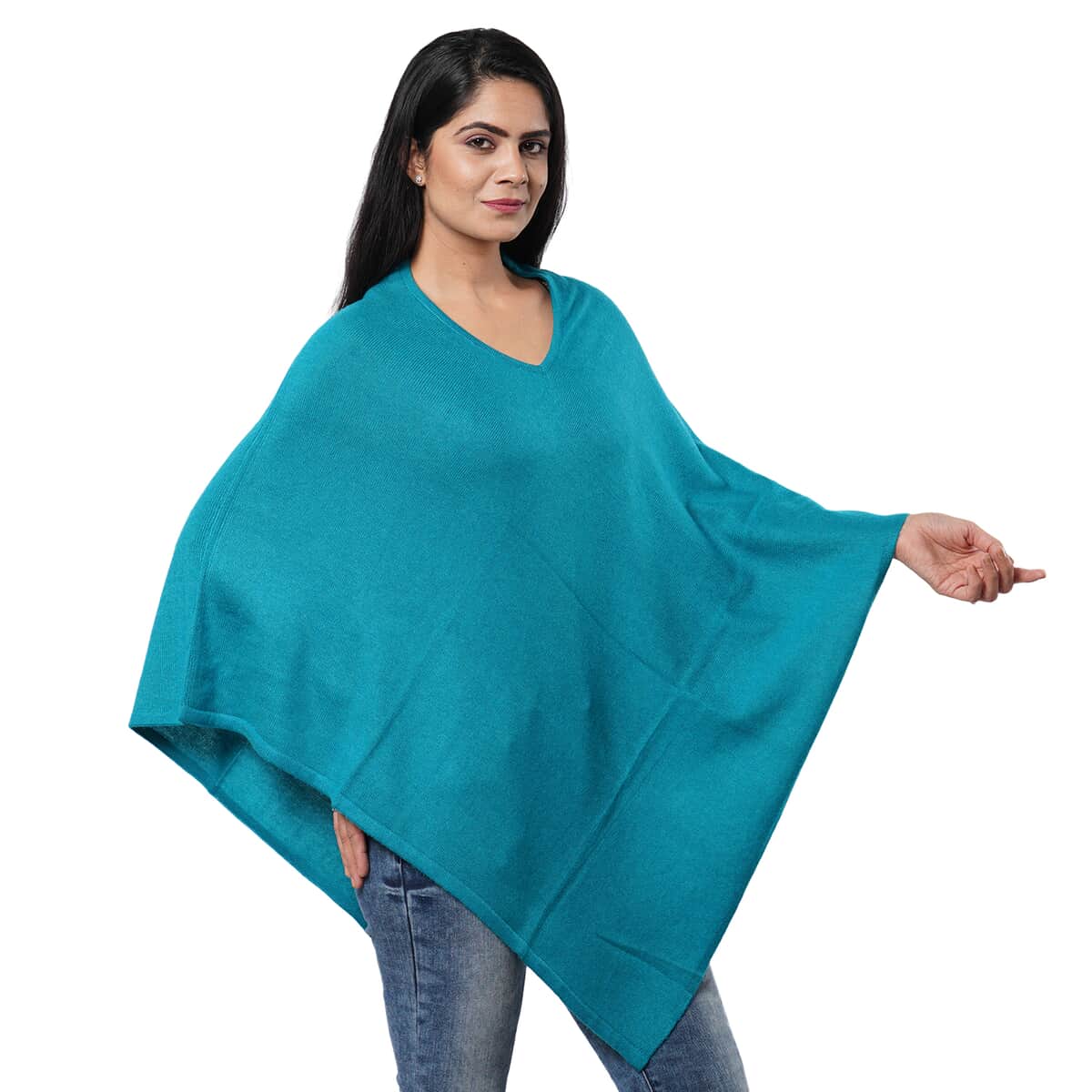 Passage Turquoise 100% Cashmere Woolen Poncho for Women , Cashmere Poncho , Women Capes , Poncho Scarf image number 2