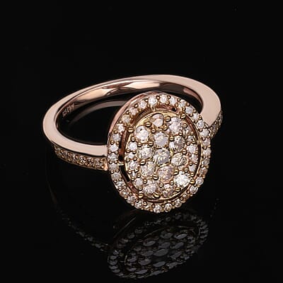 Natural Champagne Diamond Ring in Vermeil Rose Gold Over Sterling Silver,Cocktail Cluster Rings For Women 1.00 ctw