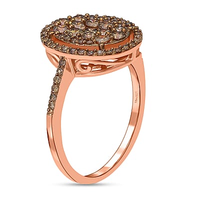 Natural Champagne Diamond Ring in Vermeil Rose Gold Over Sterling Silver,Cocktail Cluster Rings For Women 1.00 ctw