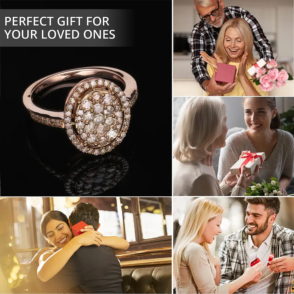 D'Joy Natural Champagne Diamond 1.00 ctw Oval Shape Ring in Rhodium and Vermeil RG Over Sterling Silver, Cocktail Cluster Rings For Women (Size 6.0) image number 3