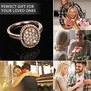 D'Joy Natural Champagne Diamond 1.00 ctw Oval Shape Ring in Rhodium and Vermeil RG Over Sterling Silver, Cocktail Cluster Rings For Women (Size 6.0)