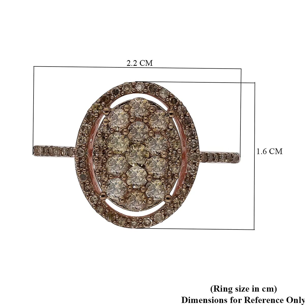 D'Joy Natural Champagne Diamond 1.00 ctw Oval Shape Ring in Rhodium and Vermeil RG Over Sterling Silver, Cocktail Cluster Rings For Women (Size 6.0) image number 6