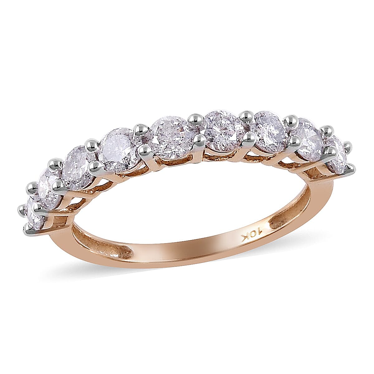 10K Yellow Gold Diamond (G-H, I3) 9 Stone Ring (Size 10.0) 1.00 ctw