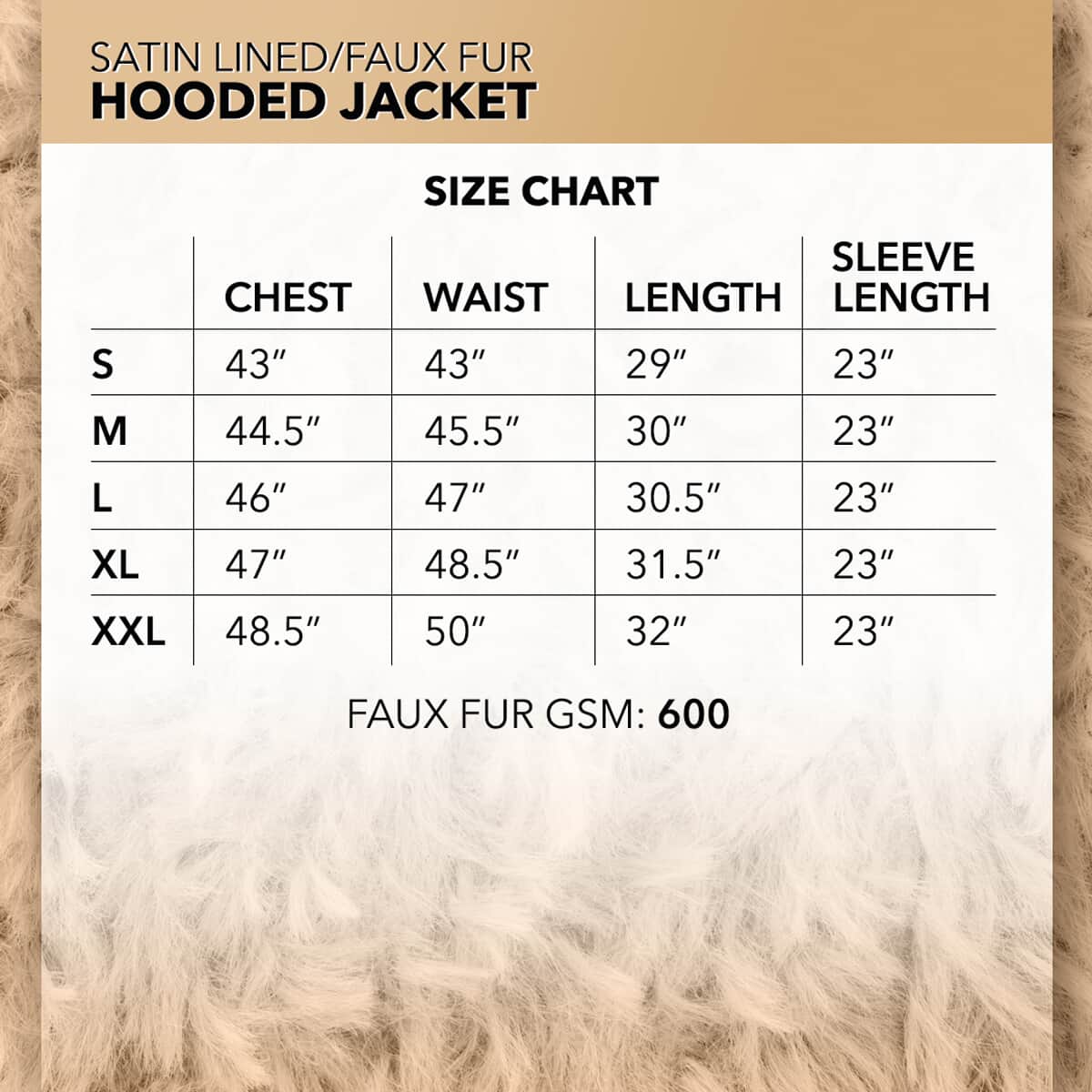 Beige Satin Lined Faux Fur Hooded Jacket with Front Pockets (M, 100% Polyester) image number 3