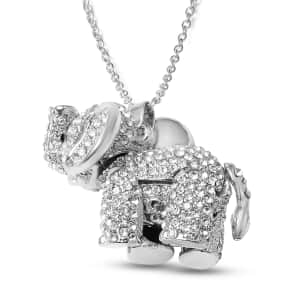 White and Black Austrian Crystal Elephant Pendant Necklace in Silvertone 24 Inches