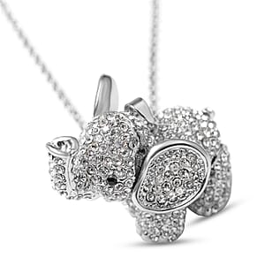 White and Black Austrian Crystal Elephant Pendant Necklace in Silvertone 24 Inches