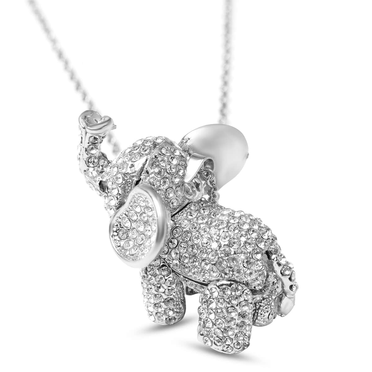 White and Black Austrian Crystal Elephant Pendant Necklace 24 Inches in Silvertone image number 4