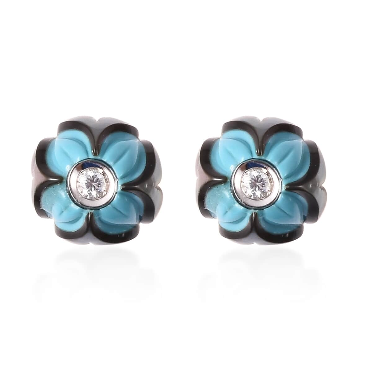 Galatea Pearl Collection Tahitian Cultured Pearl 10-11 mm and White Zircon Carved Floral Stud Earrings in Sterling Silver image number 0