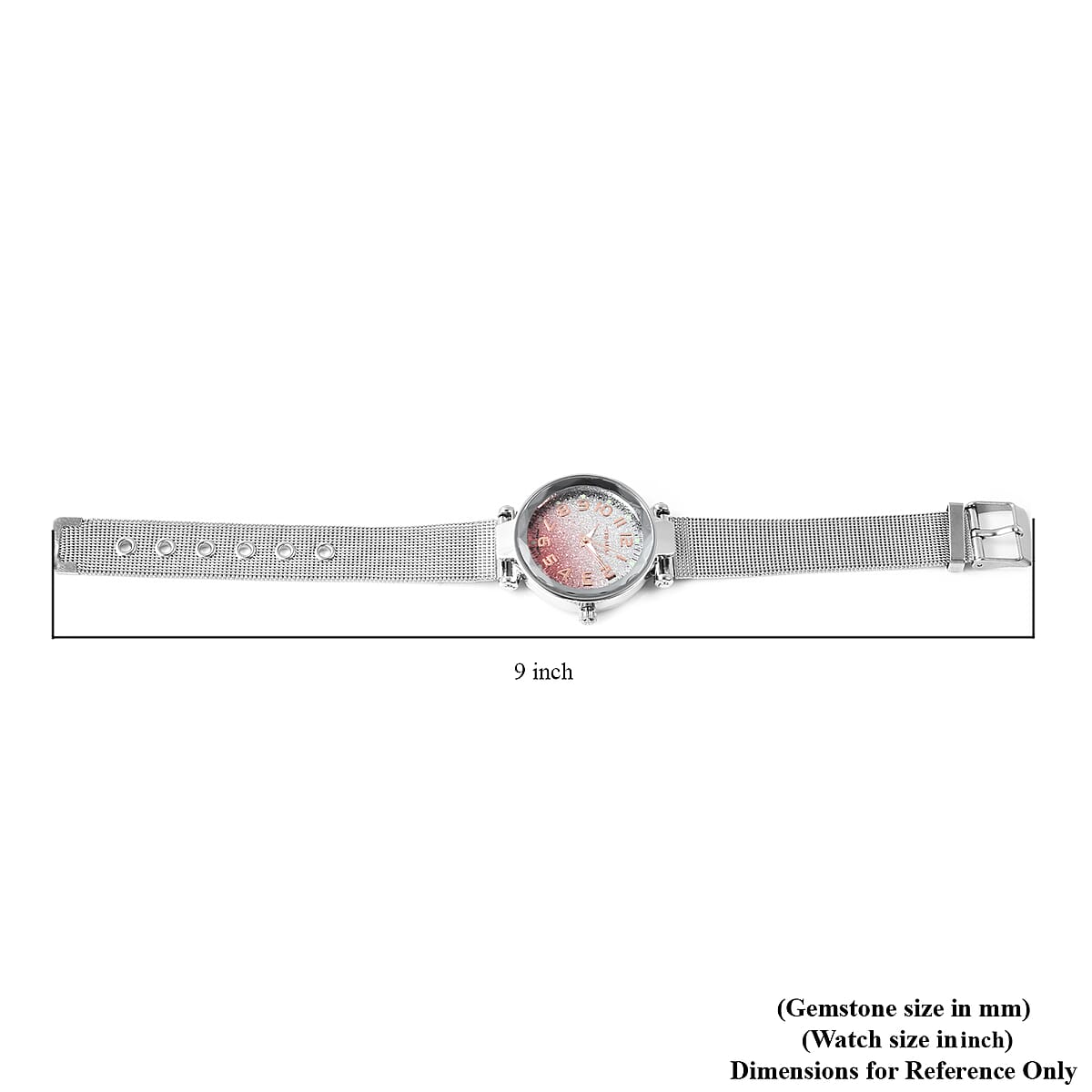 STRADA Austrian Crystal Japanese Movement Water Resistant Pink Flash Powder Watch in Stainless Steel Mesh Strap and Back image number 6