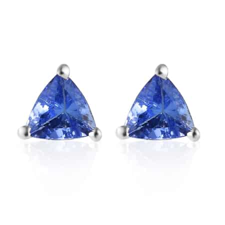Tanzanite Stud Earrings in Platinum Plated Sterling Silver, Solitaire Studs For Women, Wedding Jewelry Gifts, Silver Earrings 0.65 ctw image number 0