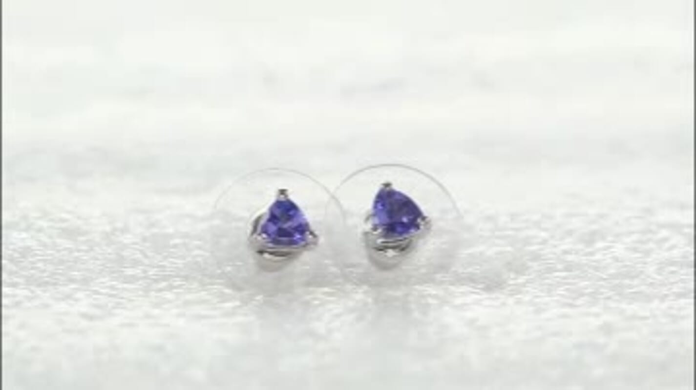 Tanzanite Stud Earrings in Platinum Plated Sterling Silver, Solitaire Studs For Women, Wedding Jewelry Gifts, Silver Earrings 0.65 ctw