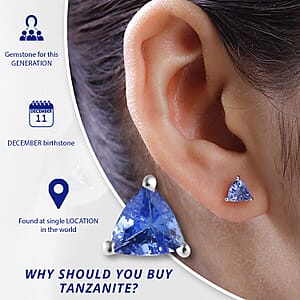 D'Joy Tanzanite Stud Earrings in Platinum Plated Sterling Silver, Solitaire Studs For Women, Wedding Jewelry Gifts, Silver Earrings 0.65 ctw
