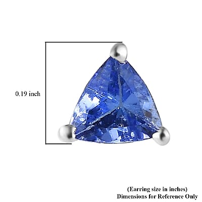 D'Joy Tanzanite Stud Earrings in Platinum Plated Sterling Silver, Solitaire Studs For Women, Wedding Jewelry Gifts, Silver Earrings 0.65 ctw