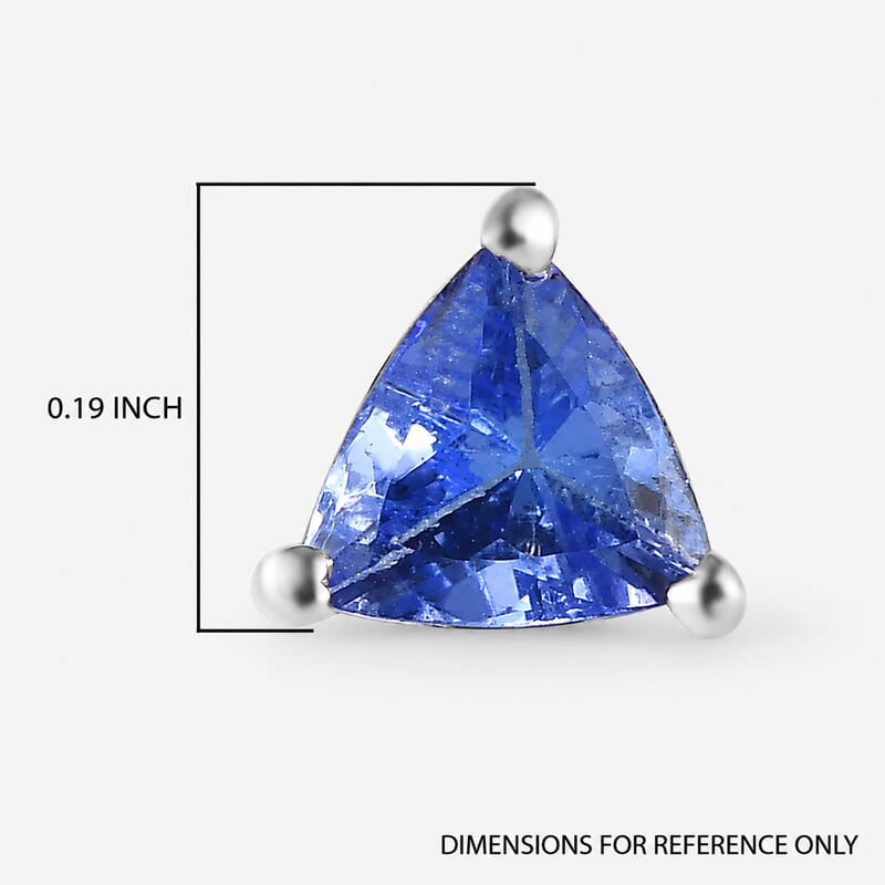 D'Joy Tanzanite Stud Earrings in Platinum Plated Sterling Silver, Solitaire Studs For Women, Wedding Jewelry Gifts, Silver Earrings 0.65 ctw