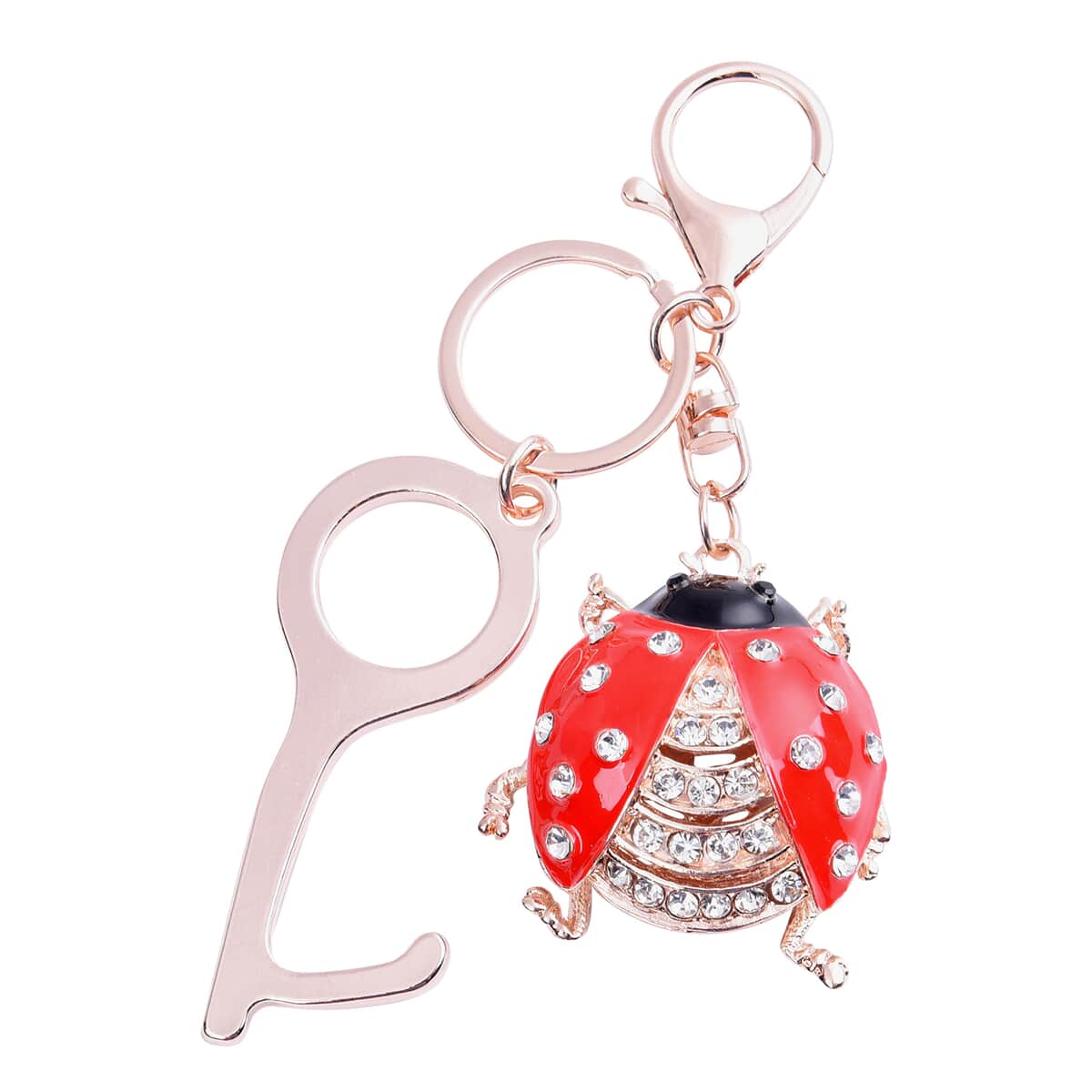 Black and White Austrian Crystal, Enameled Key Chain with Touchless Door Opener in Goldtone image number 0