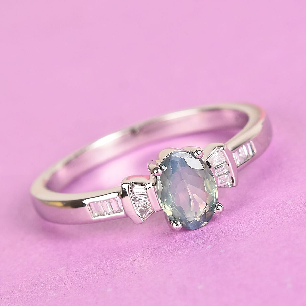 Rhapsody 1.00 ctw AAAA Narsipatnam Alexandrite and Diamond E-F VS2 Ring in 950 Platinum with Appraised Certificate (Size 8.0) 5 Grams image number 1