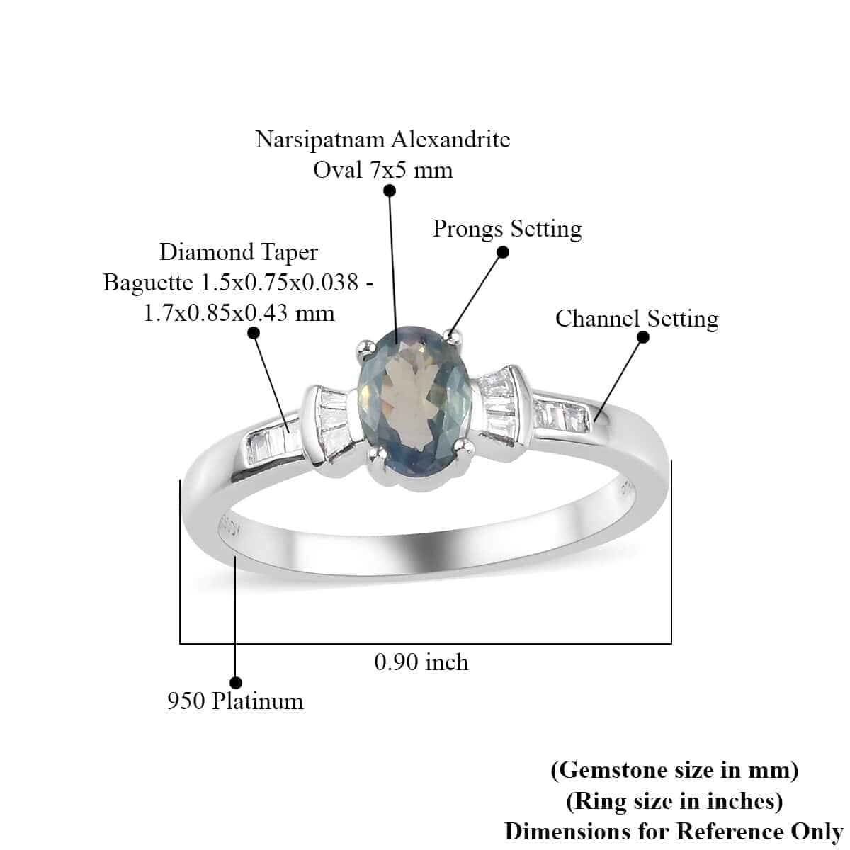 Certified Rhapsody 950 Platinum AAAA Narsipatnam Alexandrite and E-F VS2 Diamond Ring (Size 9.0) 5 Grams 1.00 ctw image number 5