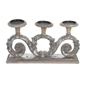 NAKKASHI Silver Gray Hand Carved Wooden Candle Stand