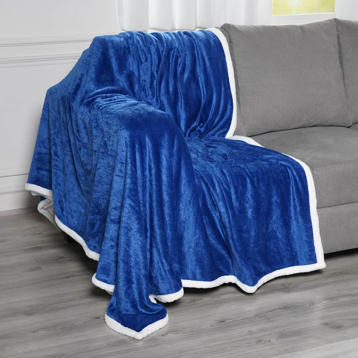 Blue Microfiber Sherpa Throw Blanket | Microfiber Blanket | Sherpa Blanket | Soft Blanket | Bed Throws | Cozy Blanket image number 0