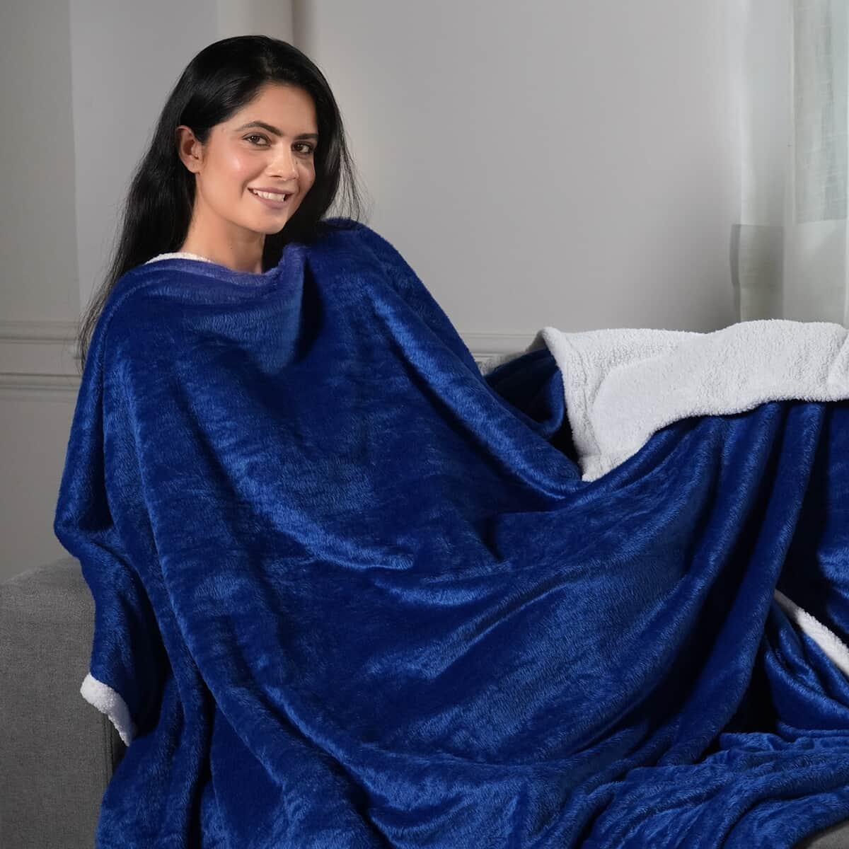 Blue Microfiber Sherpa Throw Blanket | Microfiber Blanket | Sherpa Blanket | Soft Blanket | Bed Throws | Cozy Blanket image number 1