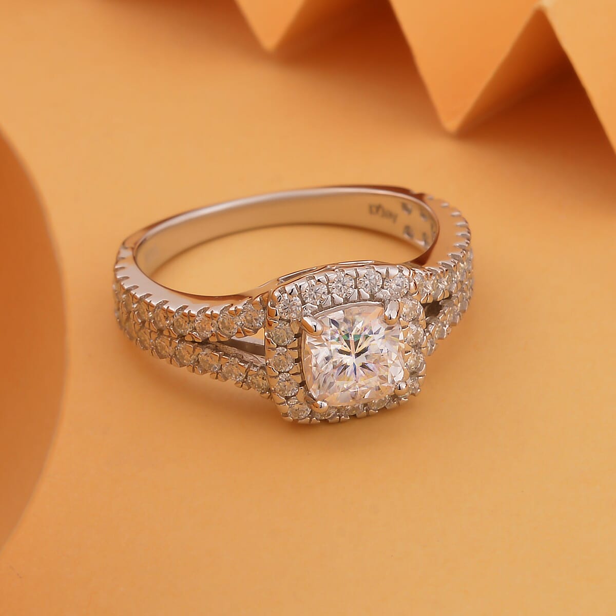 Moissanite Split Shank Ring in Sterling Silver (Size 7.0) 1.75 ctw image number 1