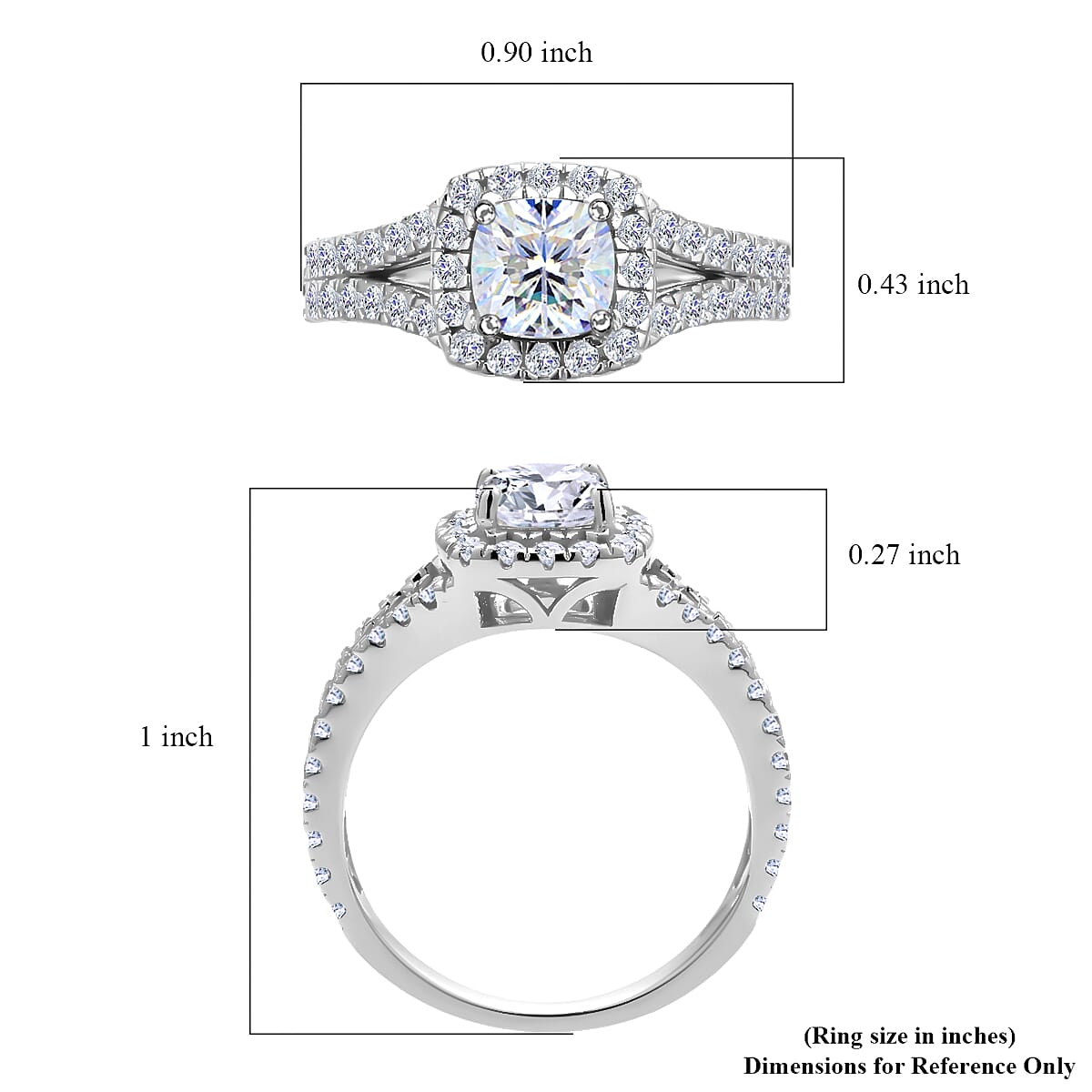 Moissanite Split Shank Ring in Sterling Silver (Size 7.0) 1.75 ctw image number 5