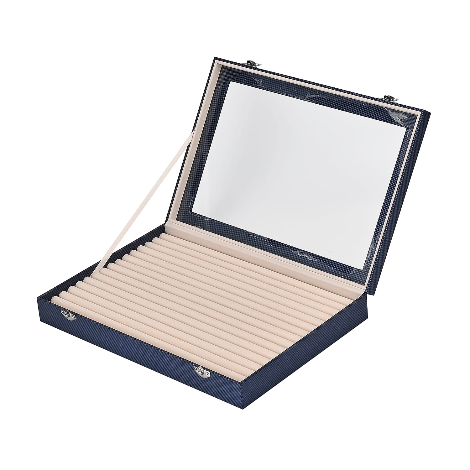 Navy Leatherette Anti Tarnish Lining Ring and Earring Box , Portable Jewelry Box for Women , Briefcase Style Jewelry Box , Jewelry Holder , Jewelry Storage , Jewelry Organizer