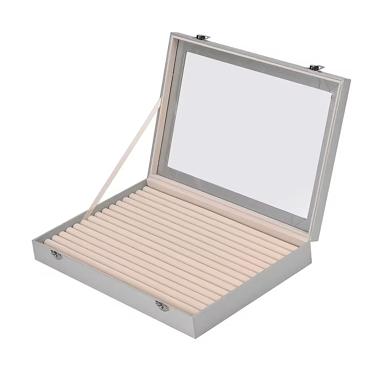 Gray Leatherette Anti Tarnish Lining Ring and Earring Box , Portable Jewelry Box for Women , Briefcase Style Jewelry Box , Jewelry Holder , Jewelry Storage , Jewelry Organizer image number 7