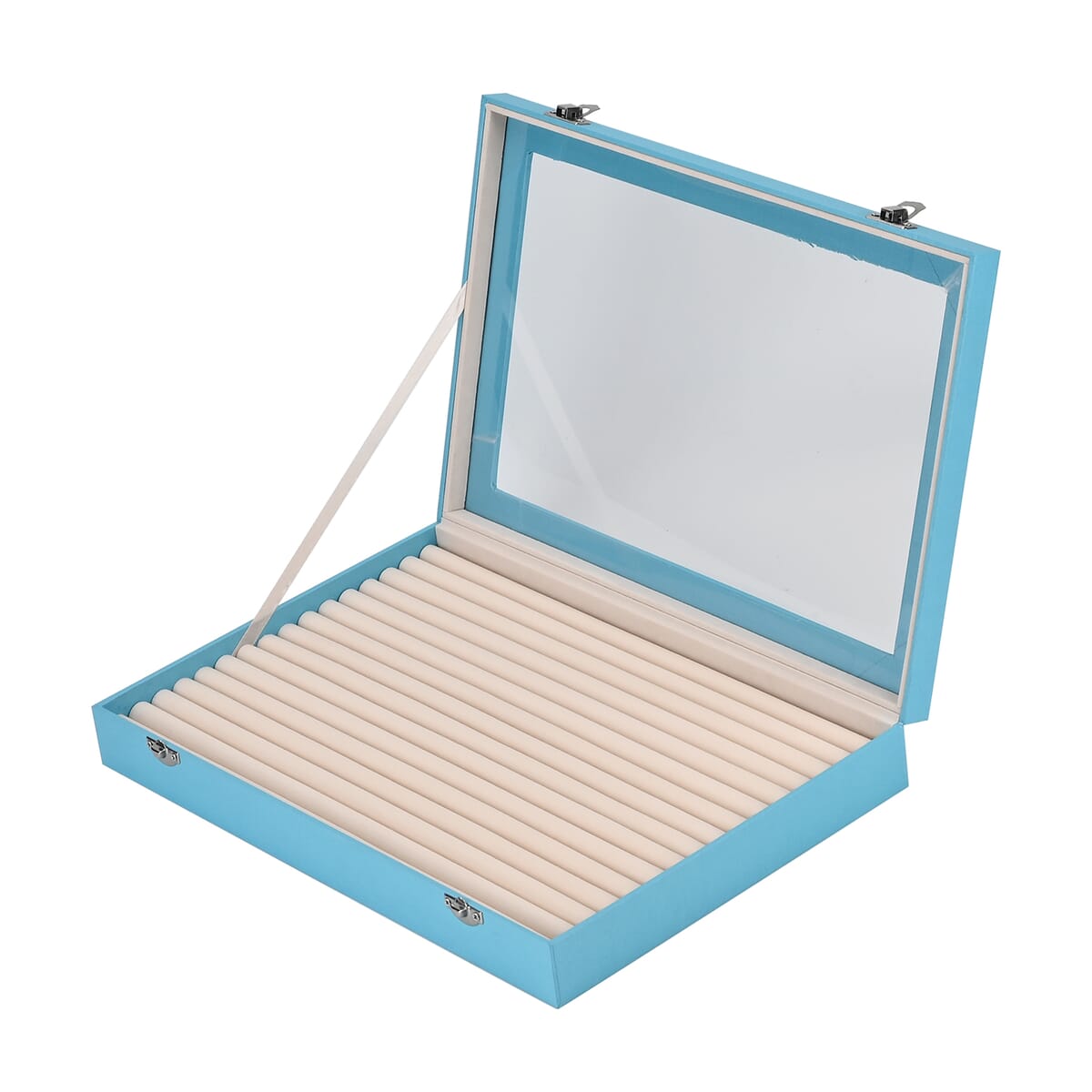 Turquoise Leatherette Anti Tarnish Lining Ring and Earring Box , Portable Jewelry Box for Women , Briefcase Style Jewelry Box , Jewelry Holder , Jewelry Storage , Jewelry Organizer image number 4
