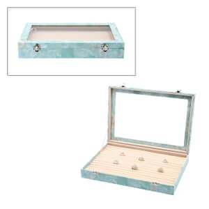 Blue Marble Leatherette Anti Tarnish Lining Ring and Earring Box (150 Slot) (14x9.5x2)