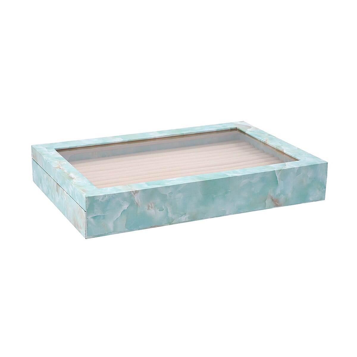 Blue Marble Leatherette Anti Tarnish Lining Ring and Earring Box | Portable Jewelry Box for Women | Briefcase Style Jewelry Box | Jewelry Holder | Jewelry Storage | Jewelry Organizer image number 3